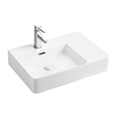 Lavabo da appoggio 60x43 con vasca a sinistra in ceramica lucida