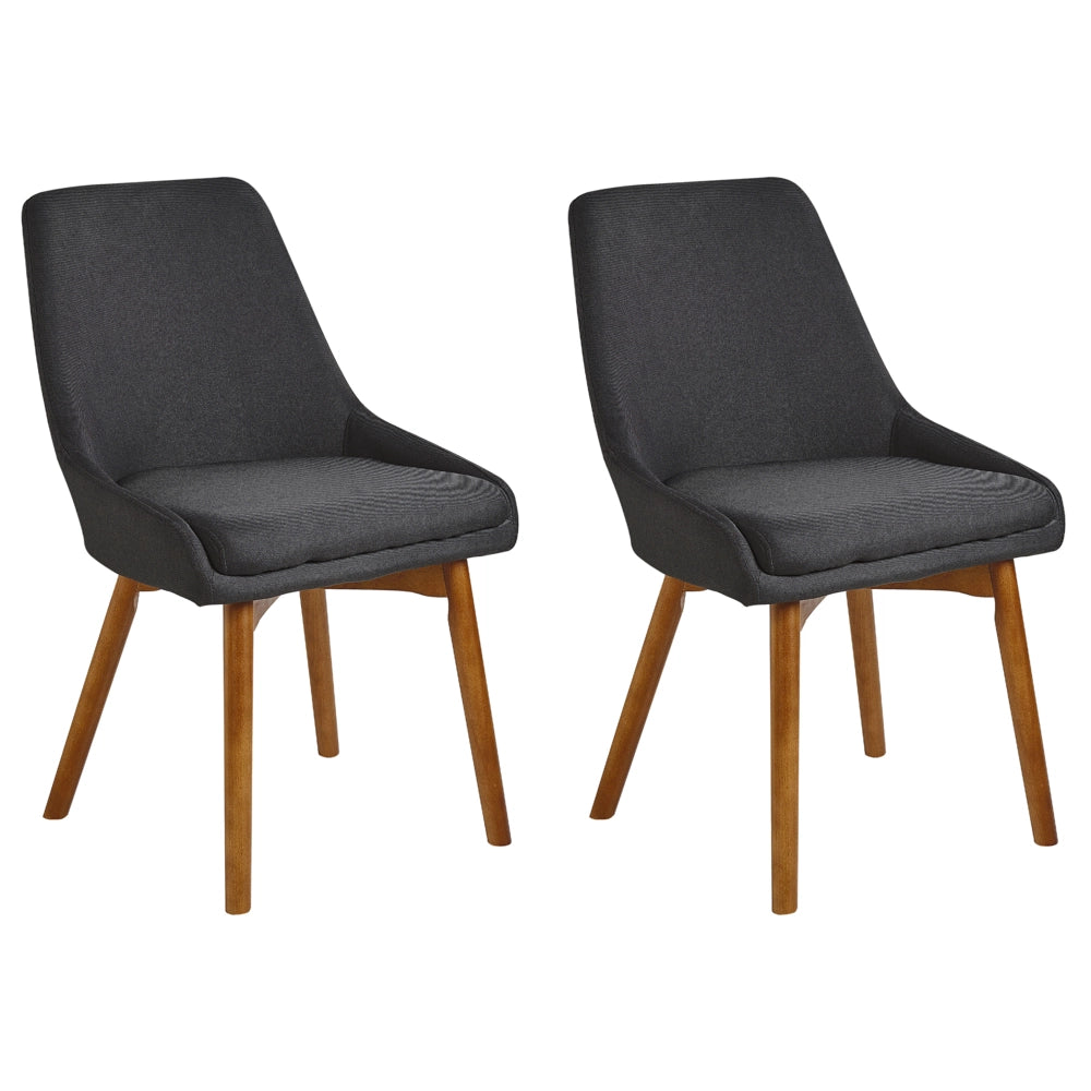 Set di 2 sedie Tessuto in poliestere Nero Gambe in legno massello scuro Sedile spesso imbottito