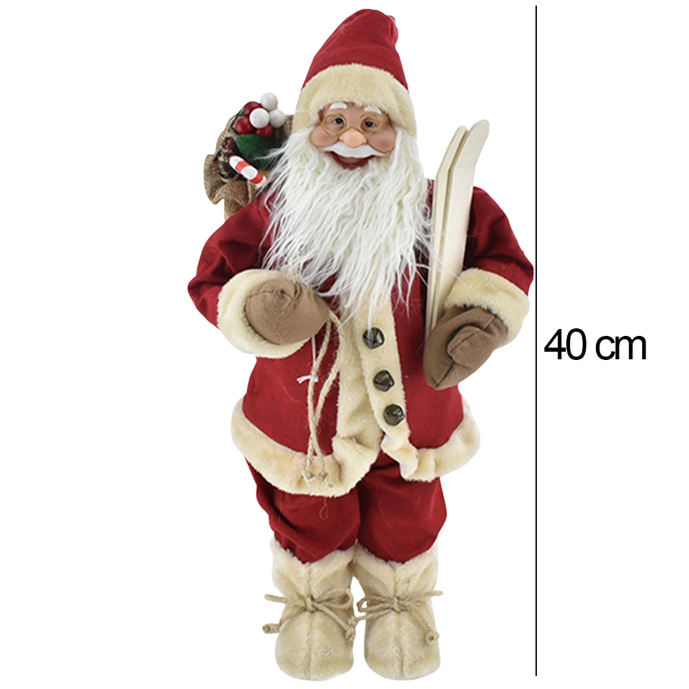 Statuina Babbo Natale Rosso  Statuetta 40cm Vestiti in Tessuto Addobbo Natalizio