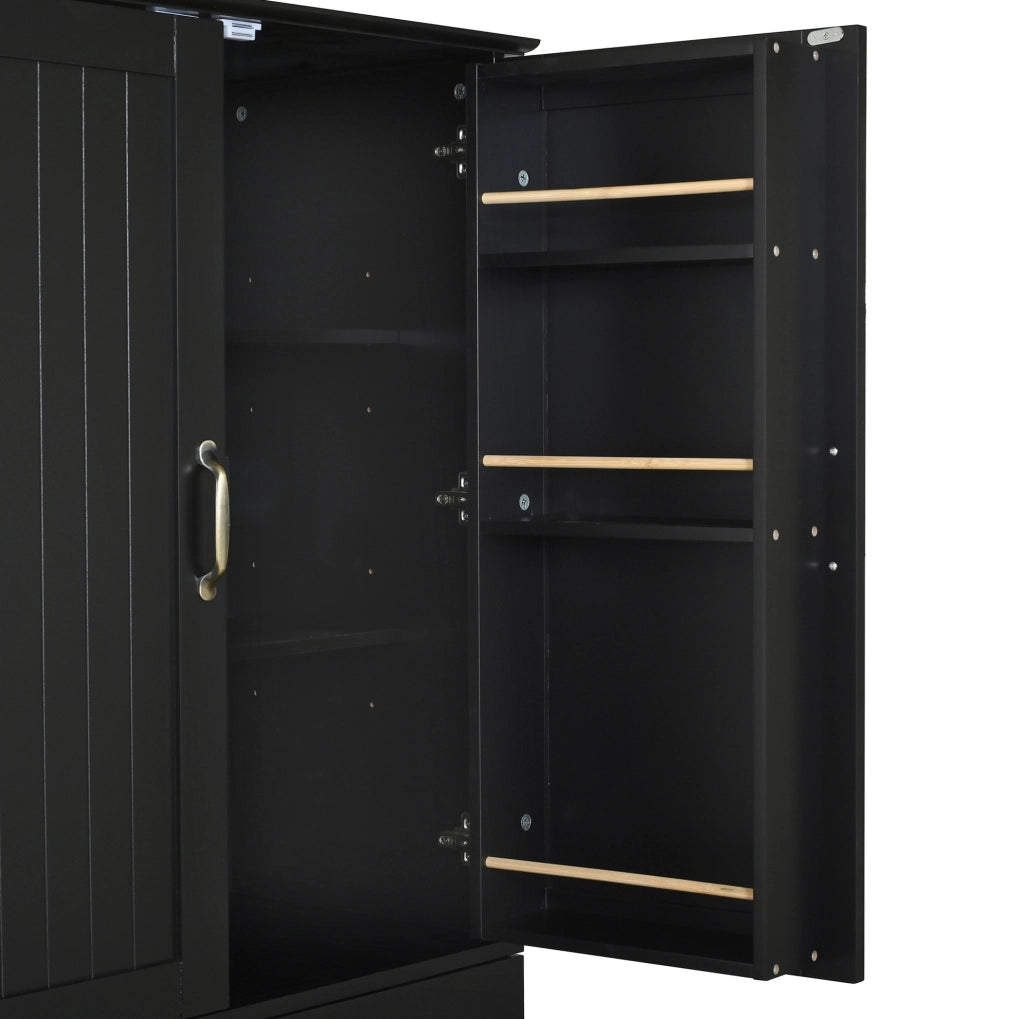 Armadio alto 77x40x181 cm con ripiani regolabili e cassetti in MDF nero