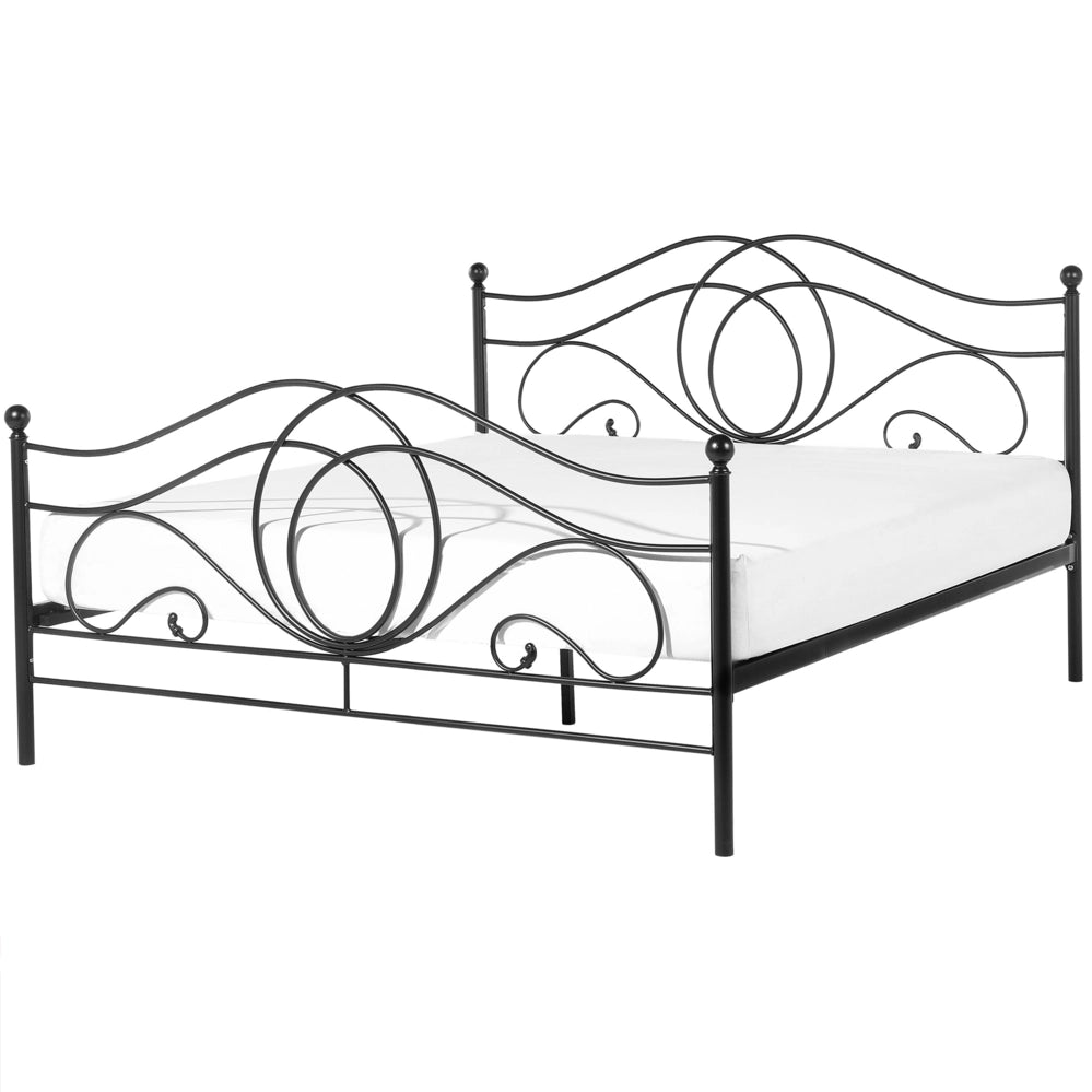 Letto in metallo Nero 160 x 200 cm con testiera a doghe e pediera retrò vintage