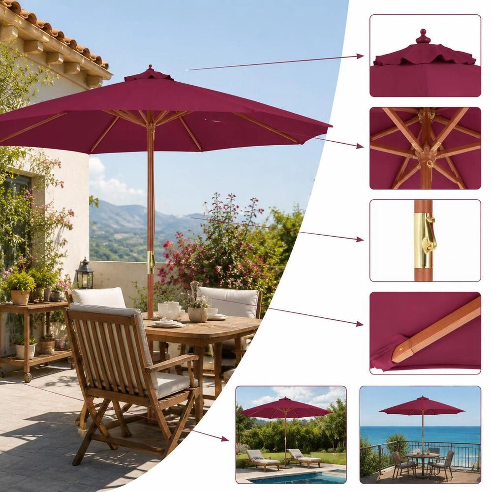 Parasol With Wooden Pole 300 Cm Bordeaux Red