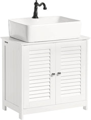 Mobile Bagno Sottolavabo - Mobiletto Bagno Salvaspazio con Mensole Regolabili, Mobile Lavabo in MDF, Antimuffa con Porta a Lamelle, per lavabo a muro, Bianco, 60x58x35cm, FRG237-W