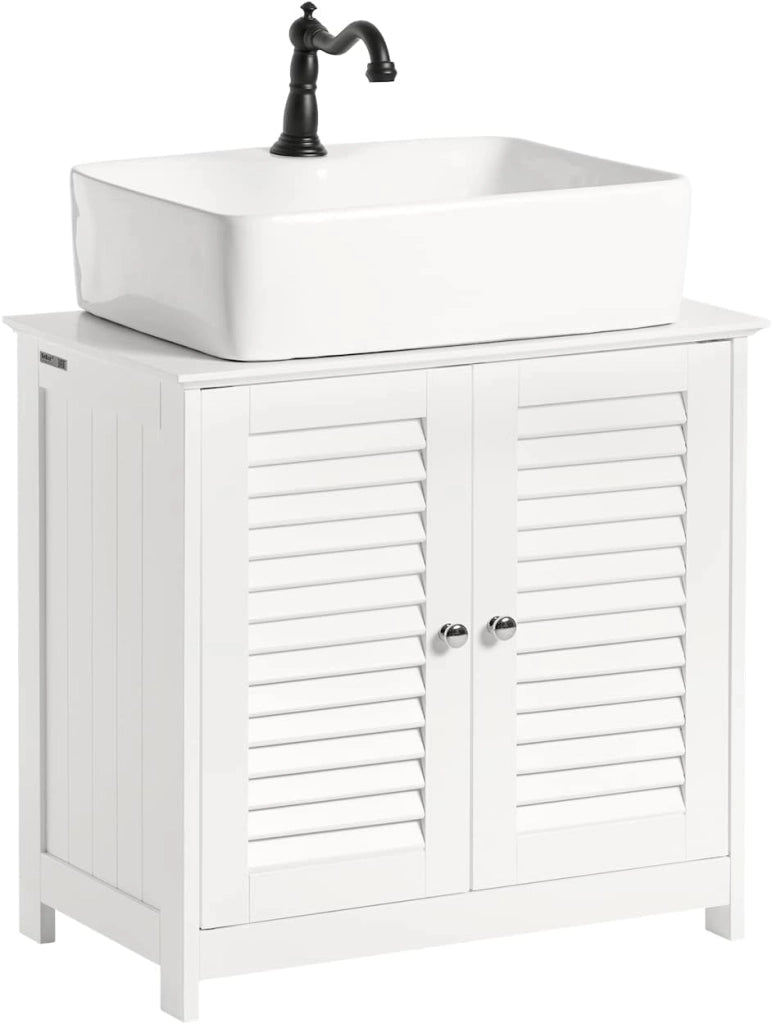 Mobile Bagno Sottolavabo - Mobiletto Bagno Salvaspazio con Mensole Regolabili, Mobile Lavabo in MDF, Antimuffa con Porta a Lamelle, per lavabo a muro, Bianco, 60x58x35cm, FRG237-W