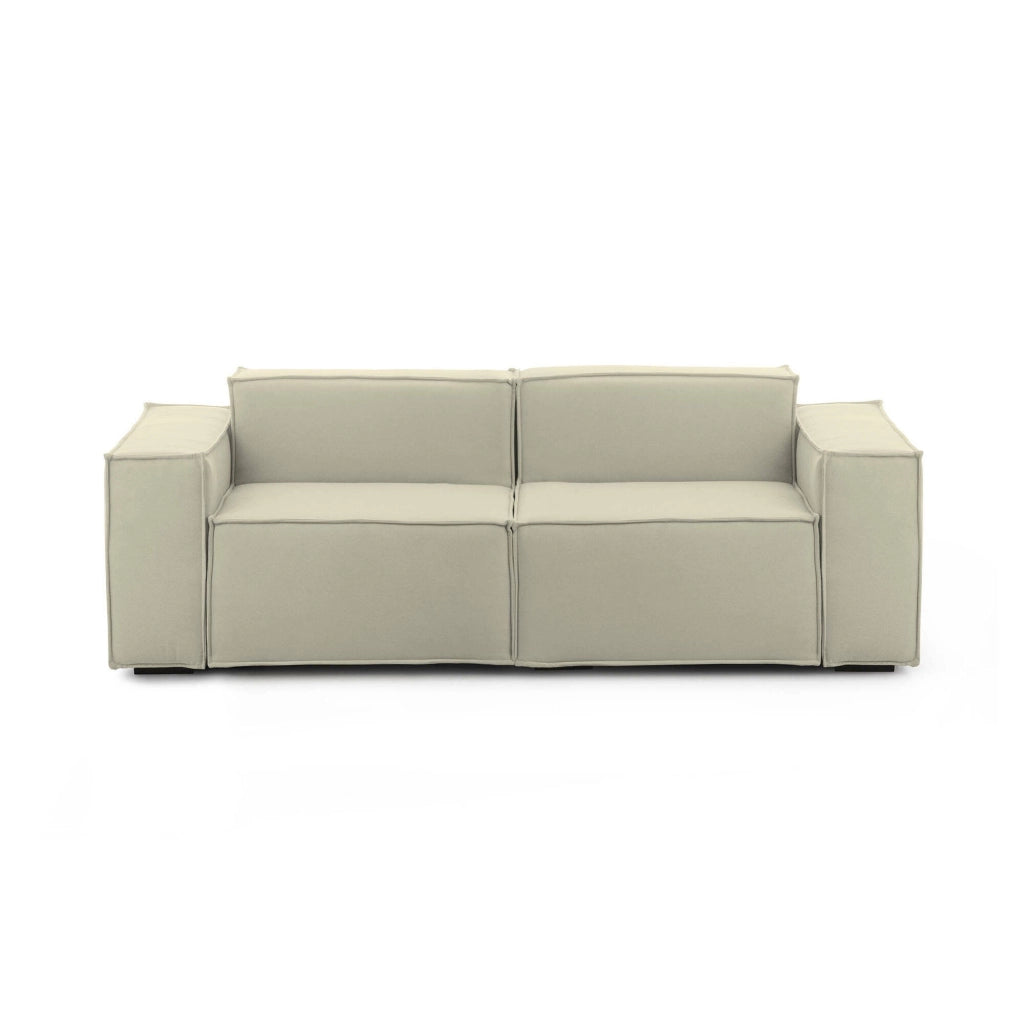 Divano fisso Lepidolite, Divano componibile a 2 posti lineare, Made in Italy, SofÒ  moderno da soggiorno in tessuto, Cm 220x95h70, Beige