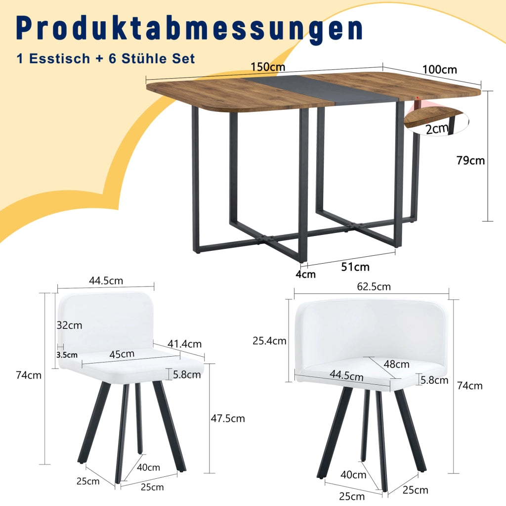Set tavolo da pranzo allungabile con sedie, MDF e metallo, per 4-6 persone