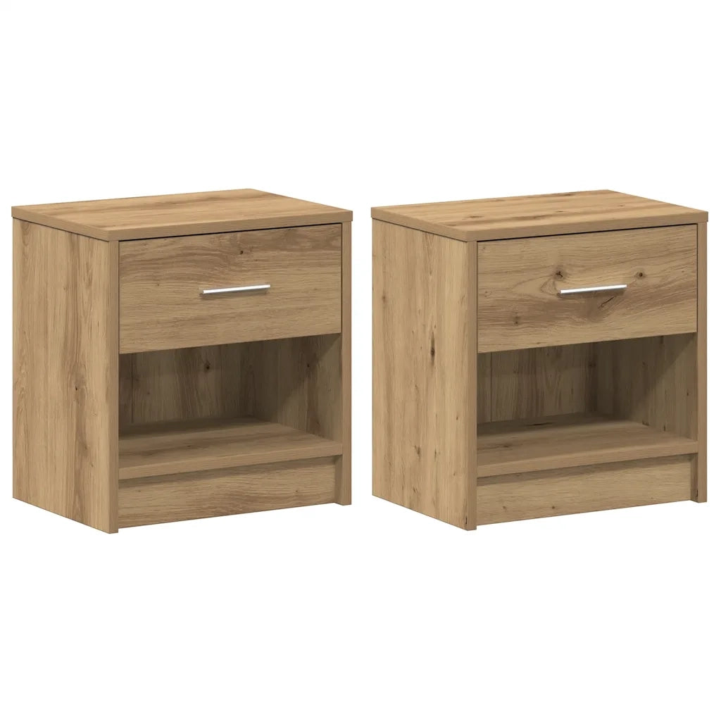 Set di 2 Comodini | Armadio da Notte | Mobiletto da notte con Cassetto Rovere Artigianale 39x28x41 cm