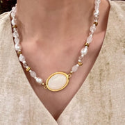 Collana ovale con perline di cristallo fatta a mano, regalo di Natale o di compleanno.
