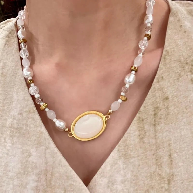 Collana ovale con perline di cristallo fatta a mano, regalo di Natale o di compleanno.