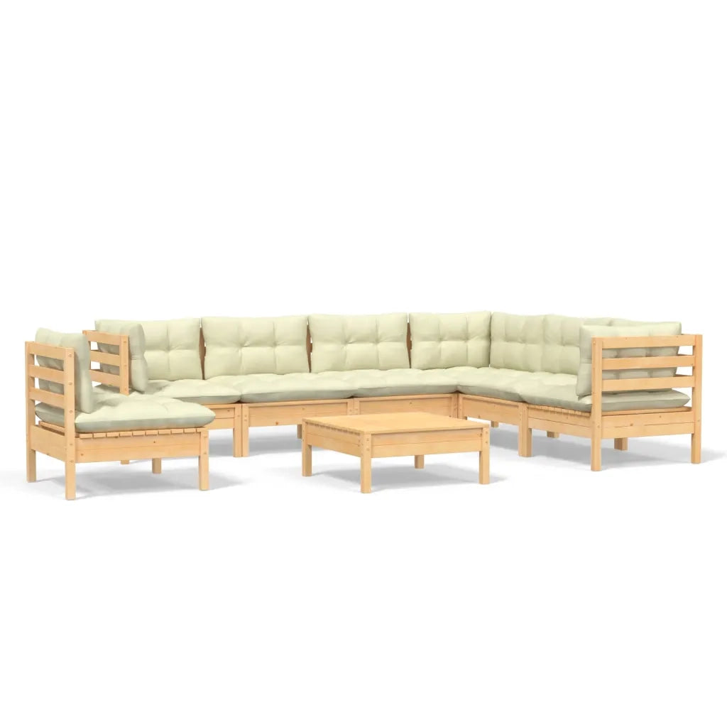 Set Divani da Giardino 8 pz con Cuscini Crema in Massello di Pino 3096725