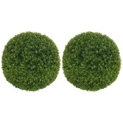 Set di 2 Piante Finte di Bosso da Ø40 cm per Interno ed Esterno in PE Verde