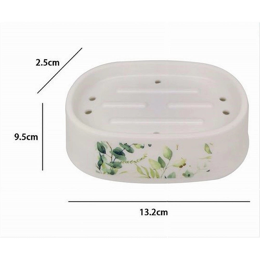 Trade Shop - Piattino Per Sapone Porta Saponetta Decorato Fiori Foglie Accessorio Bagno 87056 -