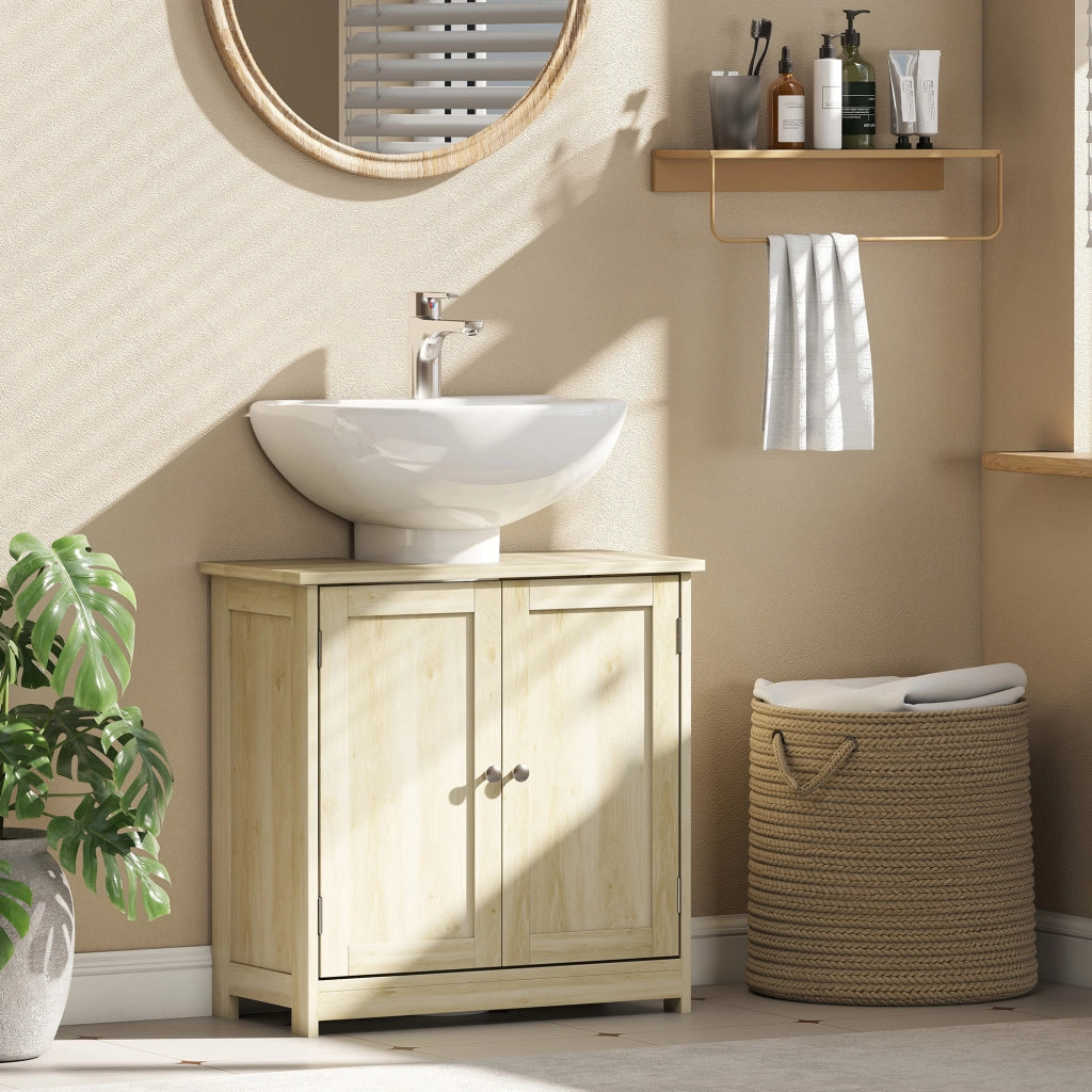 Mobile sottolavabo bagno con 2 ante e ripiano, 60x30x60 cm, chêne