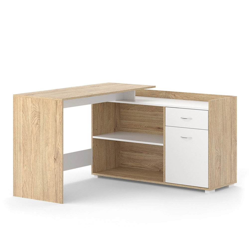 Vicco Scrivania ad angolo Bianco/Sonoma 135 x 77 cm con cassetto