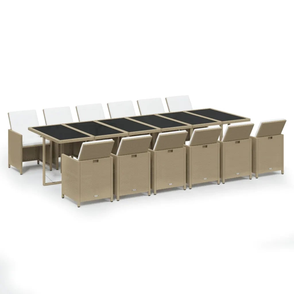 Set da Pranzo per Giardino 13pz con Cuscini in Polyrattan Beige cod mxl 36014