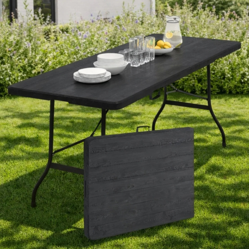 IDMarket - Tavolo occasionale portatile pieghevole 180 CM per il campeggio o l'accoglienza legno nero