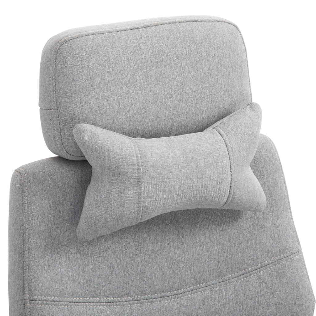 Sedia da ufficio ergonomica girevole con poggiapiedi, schienale reclinabile e rotelle, in poliestere grigio