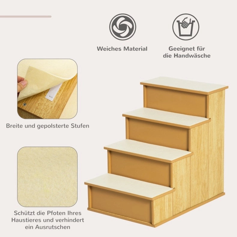 Scala per animali a 4 gradini in MDF, legno naturale