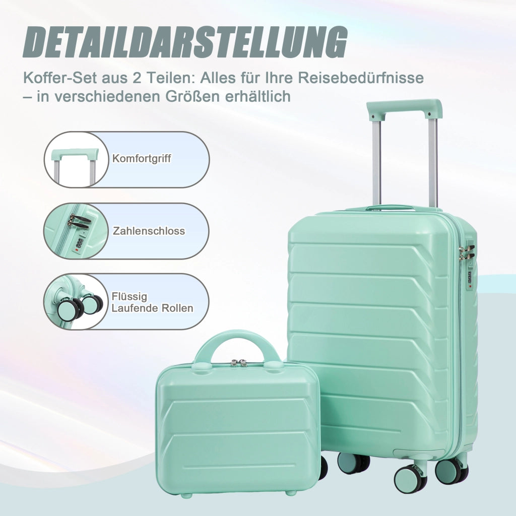 Set di 2 valigie girevoli in ABS da 14"/19" con lucchetto a combinazione e trousse da 14" (verde menta)