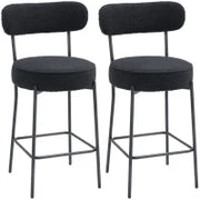 Set di 2 sgabelli da bar in tessuto bouclé, con schienale curvo, poggiapiedi, 49x52x95cm, Nero