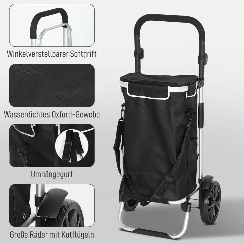 CARRELLO PORTASPESA 3 in 1 pieghevole 40 L Alluminio Nero
