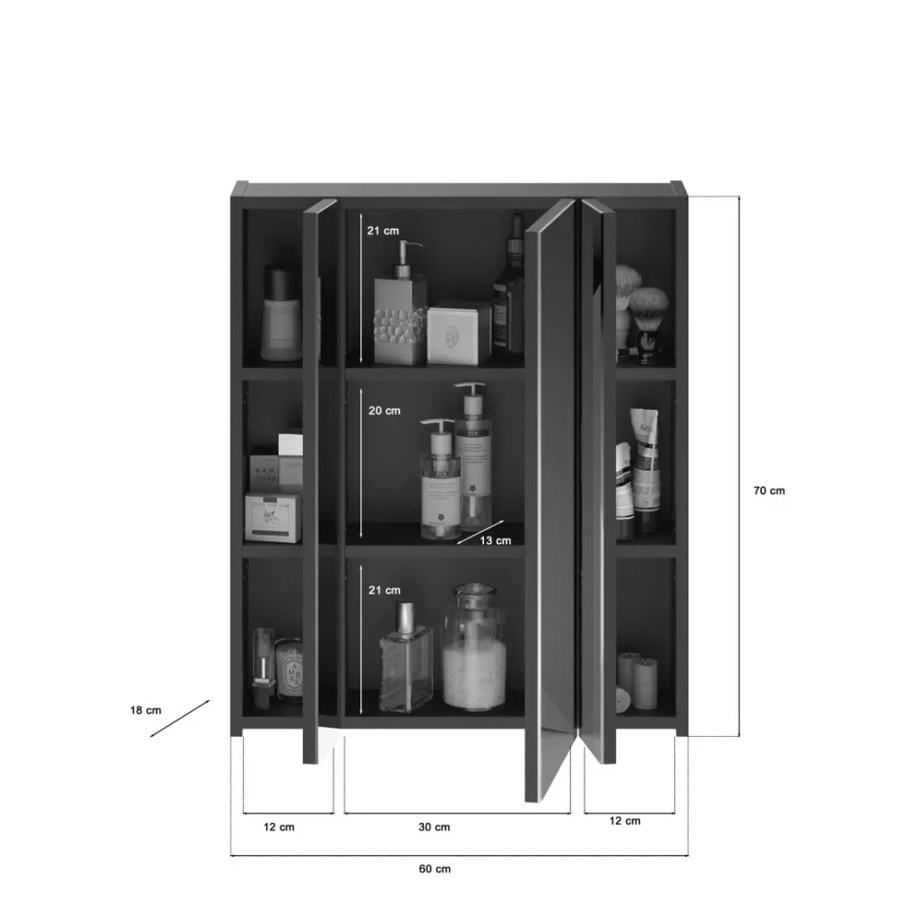 Set di mobili per il bagno: mobile sotto lavabo + 2 mezze colonne + mobiletto con specchi - Nero lucido - KL