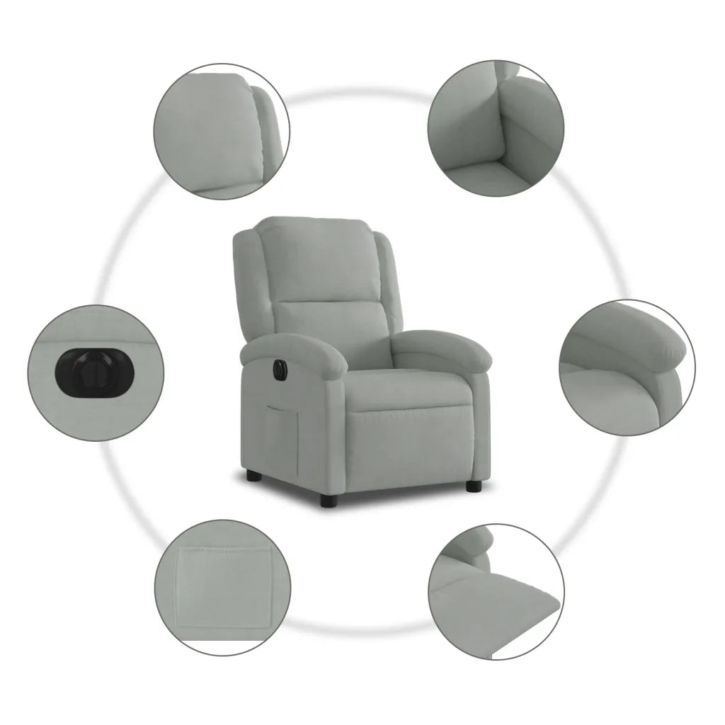 Poltrona Elettrica Reclinabile Grigio Chiaro in Vera Pelle 3204278