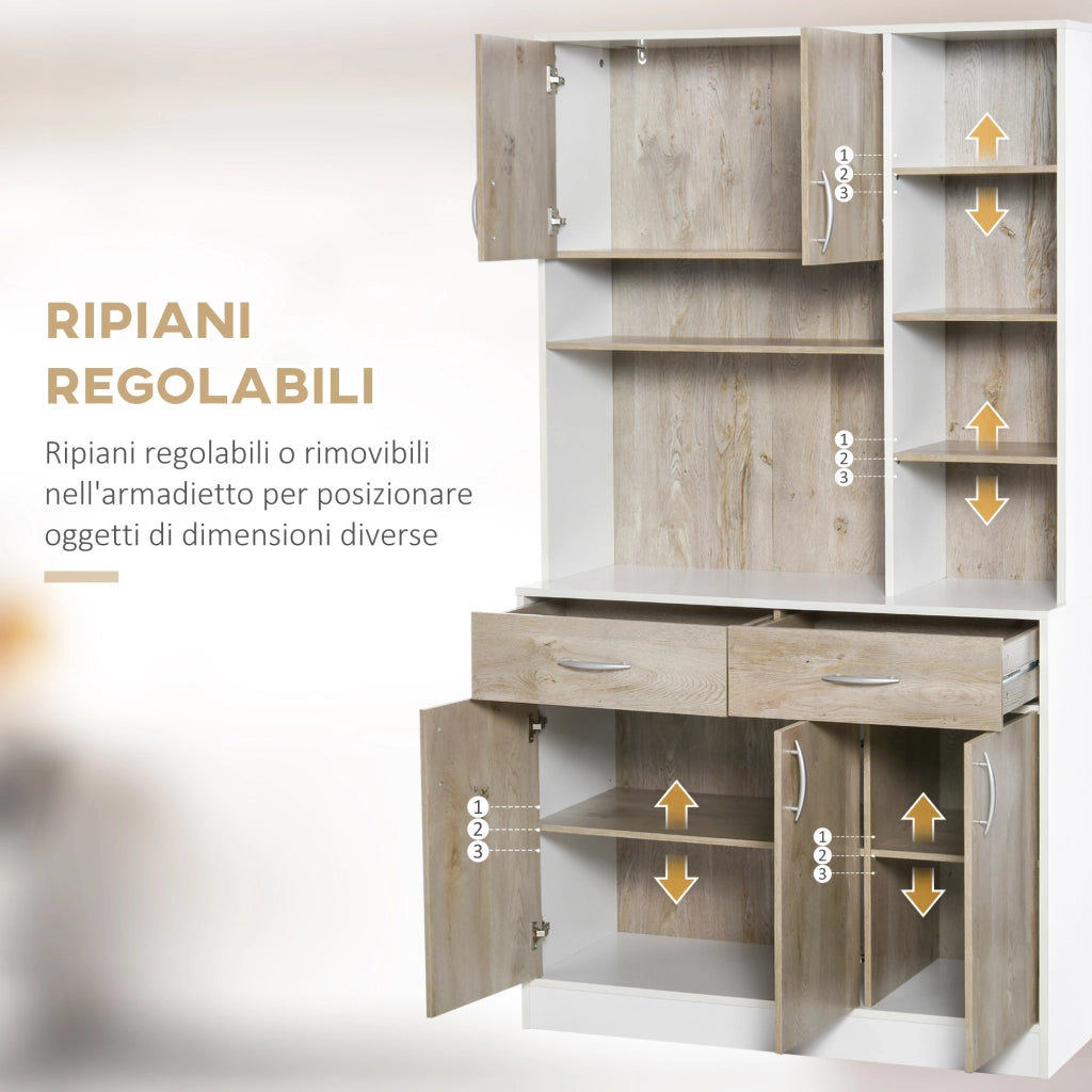 Mobile Buffet Dispensa con Ante e Cassetti ¨C zephmum ¨C Bianco e Legno 100x39x181.5 cm