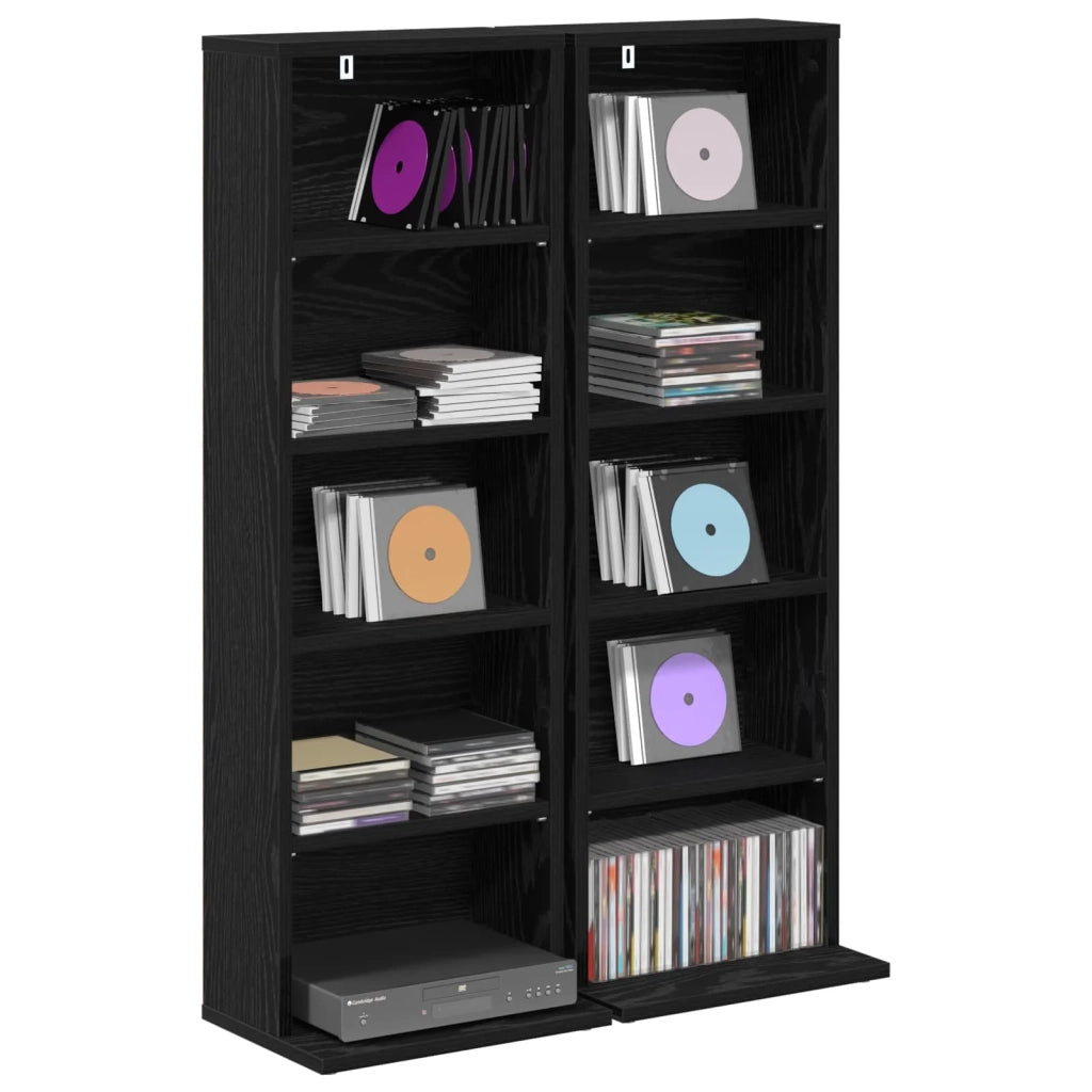 Mobile per CD 2 pz Rovere Nero 33 x 23,5 x 97,5 cm 8012693
