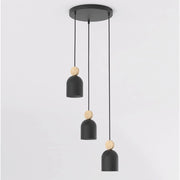 Lampada a sospensione Mesi in acciaio nero e legno naturale