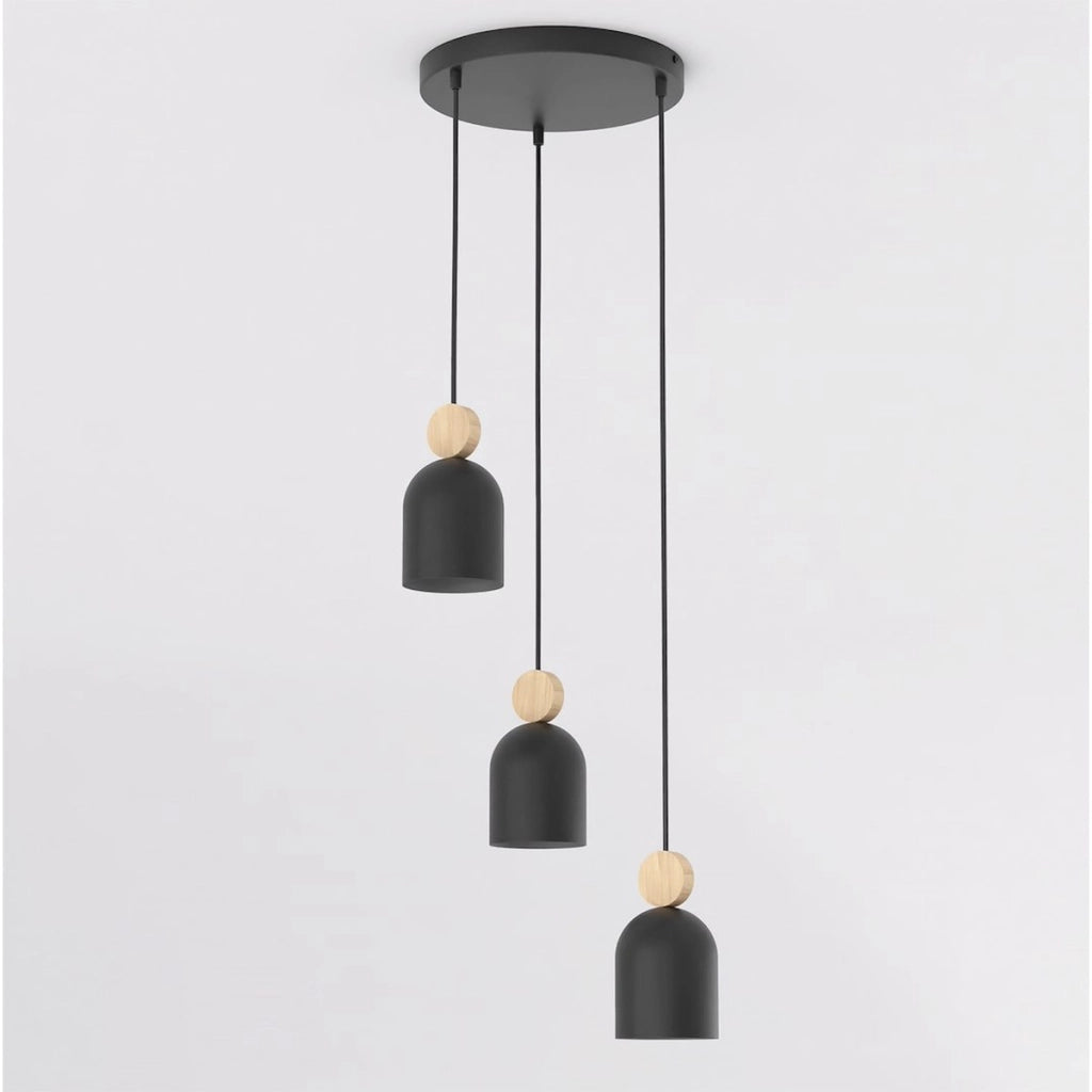 Lampada a sospensione Mesi in acciaio nero e legno naturale