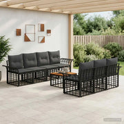 Set di divani da esterno 8 pz Nero e Grigio scuro polyrattan 3437647