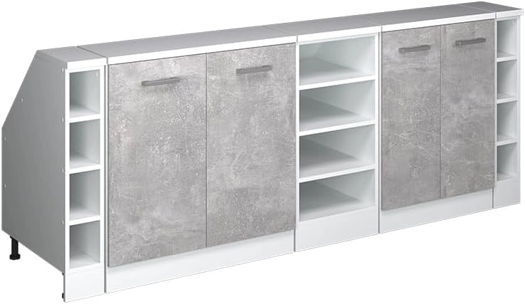 Set di mobili sottotetto Rion, Calcestruzzo, 210 cm Set di 5 carcasse armadio profondità 60 cm, adatto per il salvaspazio sotto tetti spioventi