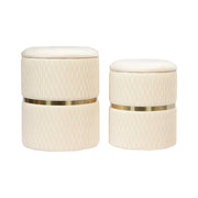 Set di 2 pouf contenitori Milas in velluto crema