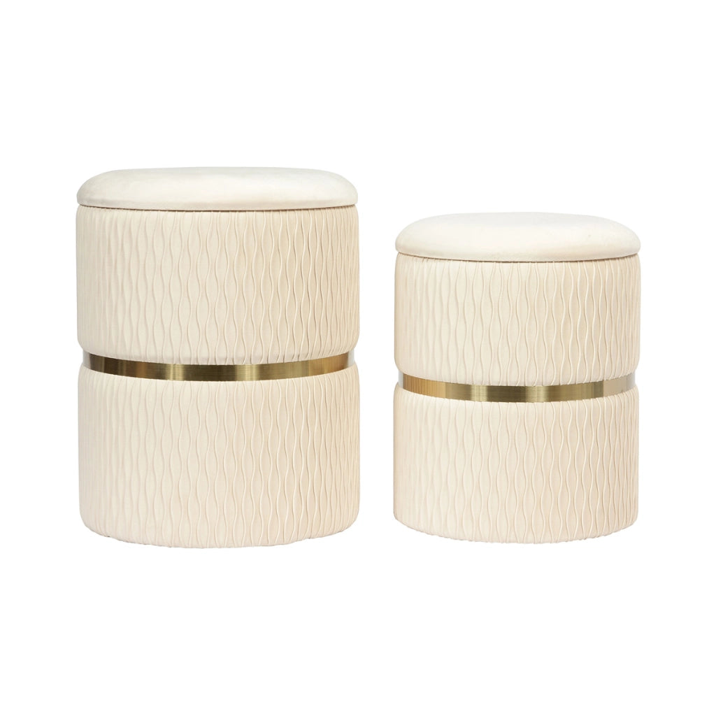 Set di 2 pouf contenitori Milas in velluto crema