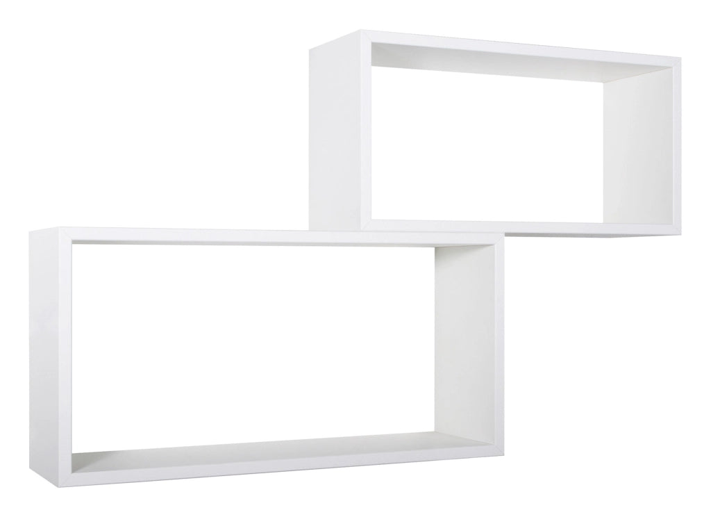 Set 2 Mensole Cubo da Parete Rettangolare in Fibra di Legno Bislungo Bianco