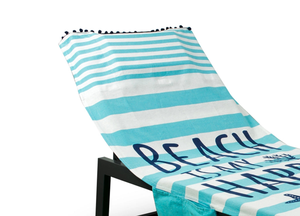 Telo Mare Lettino Spiaggia Piscina Con Cuscino E Tasche Happy Place Turchese