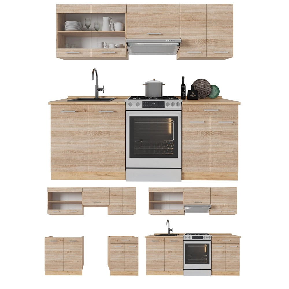 Cucina componibile R-Line Sonoma/Rovere dorato 200 cm senza piano di lavoro Vicco
