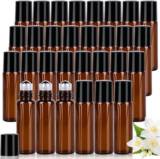 30 pezzi di olii essenziali Roller Flessen - Flessi Roll On in vetro - Flessi Roll-on vuoti - Flessi Roller Ball in acciaio inossidabile - miscela per aromaterapia