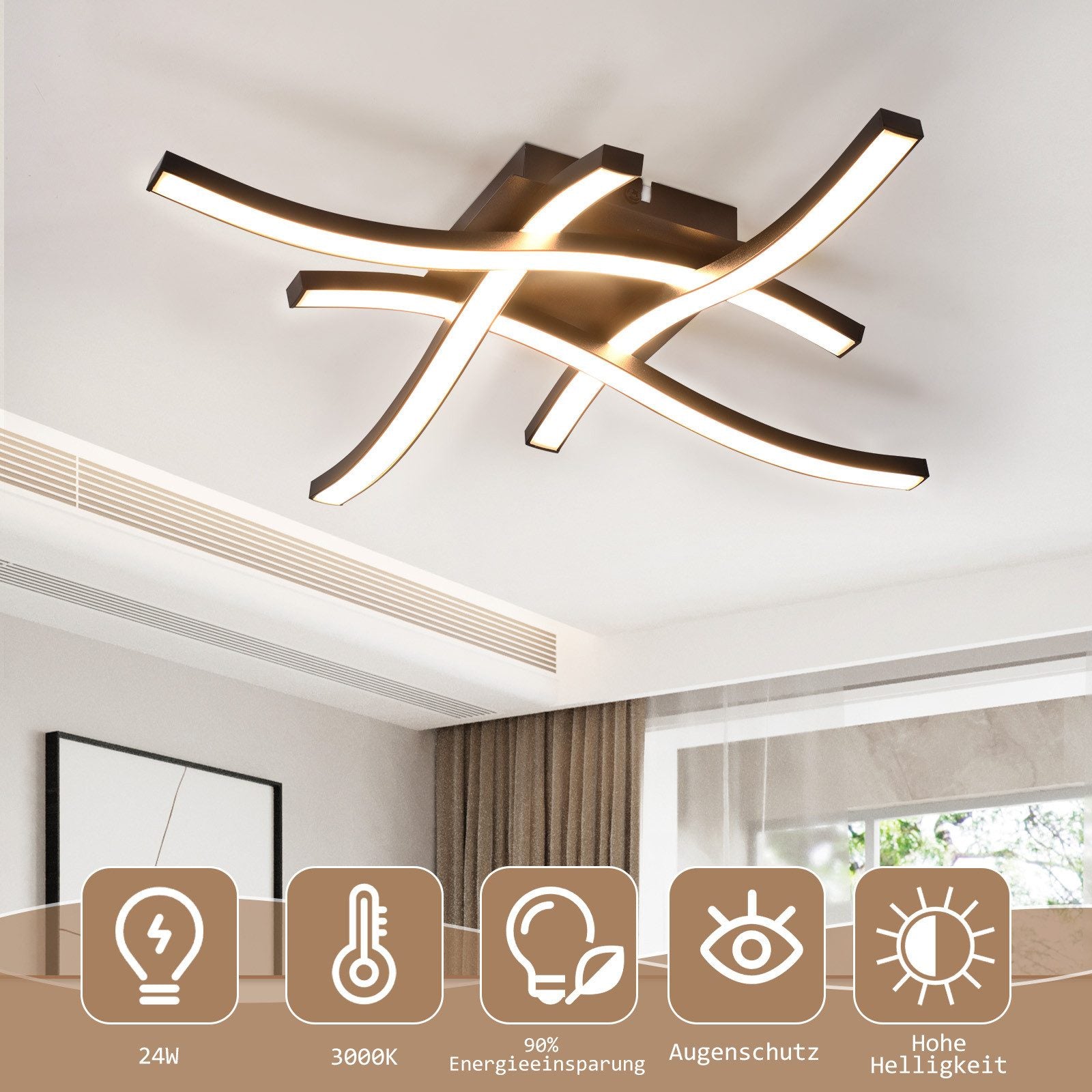 ZMH Lampada da soffitto plafoniera LED moderna legno nero luce bianca calda per soggiorno