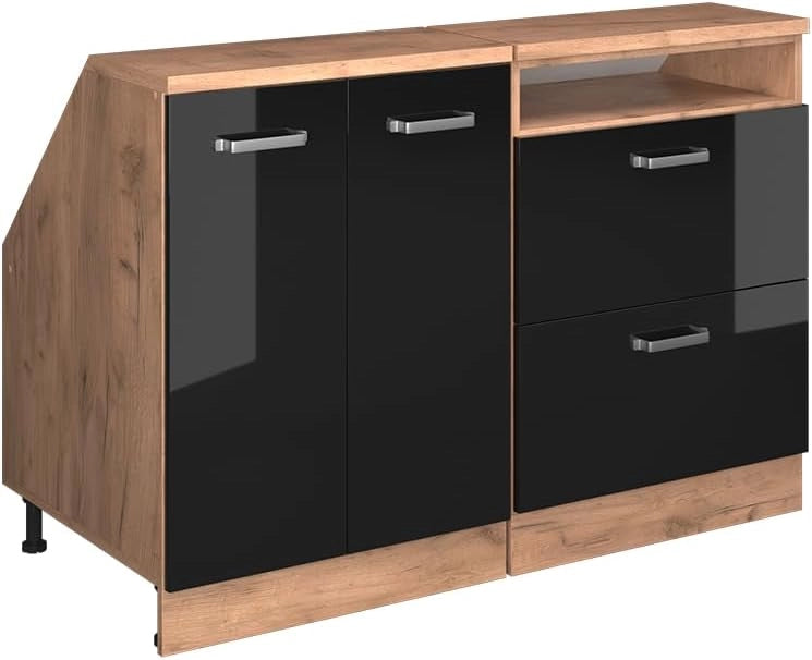 Set di mobili sottotetto Rion, Nero lucido, 120 cm Set di 2 carcasse armadio profondità 60 cm, adatto per il salvaspazio sotto tetti spioventi