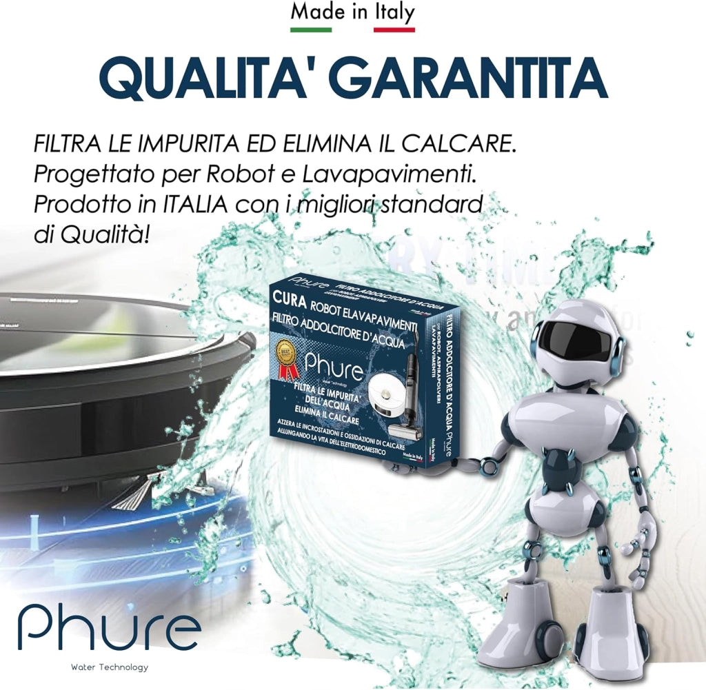 PHURE CURA ROBOT Filtro Universale Addolcitore Anticalcare per Robot Lavapavimenti, 6 Mesi di Protezione, Elimina Impurità e Calcare