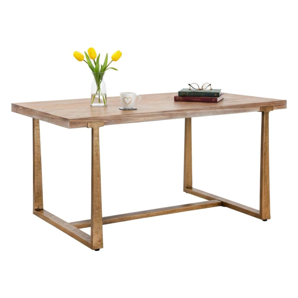 Tavolo fisso Kazimir, Ripiano da cucina, Consolle per sala da pranzo, Ripiano rettangolare fisso, Oro e Marrone, 150x90 h78 cm