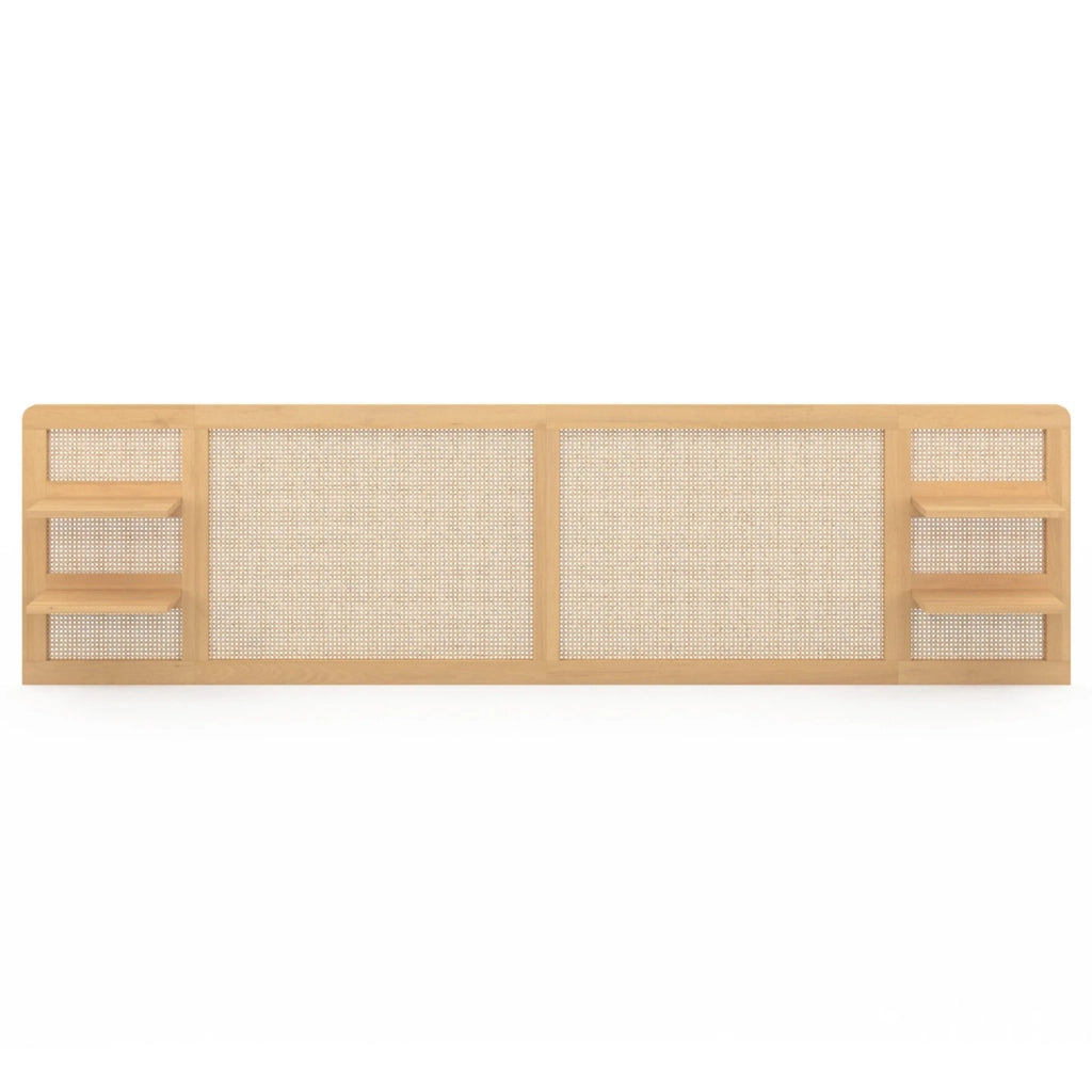 IDMarket - EDHEN 240 CM cabecero de caña y madera con estantes de cabecera