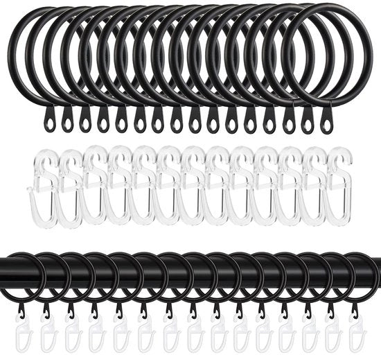 Giradischi per tende in metallo, 40 pezzi, 40 pezzi di grappe in plastica, per tende per finestre, porte e docce, per rail, diametro interno 30 mm, colore nero.