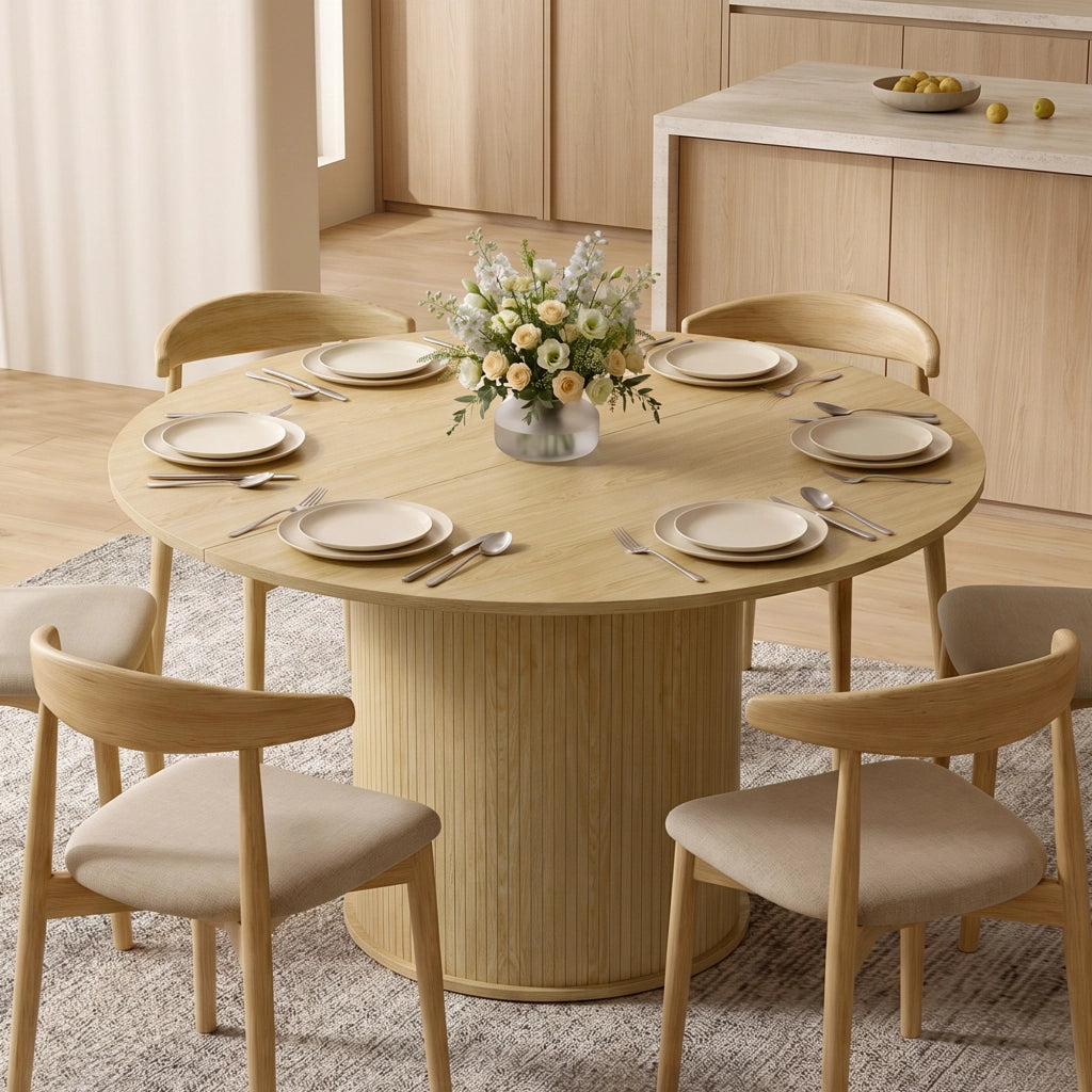 Tavolo da pranzo rotondo allungabile 4-6 persone ¨C Xylo ¨C ? 120x75 cm legno naturale base cannelata