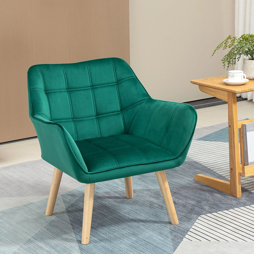 Poltrona in Velluto e Legno ¨C Zephmum ¨C Verde 67x61.5x71