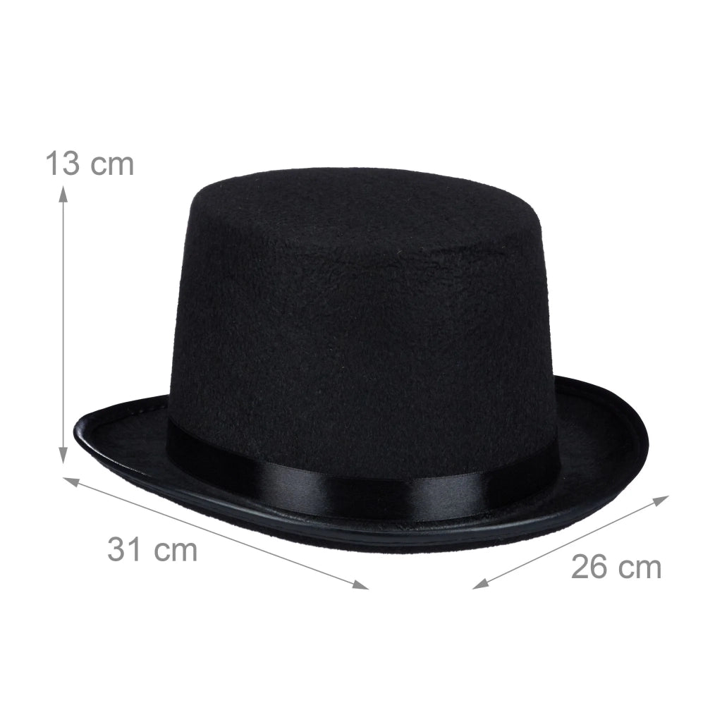 Set di 10 cappelli a cilindro neri classici eleganti taglia unica per cena a tema carnevale Halloween in feltro nero 13_0013845