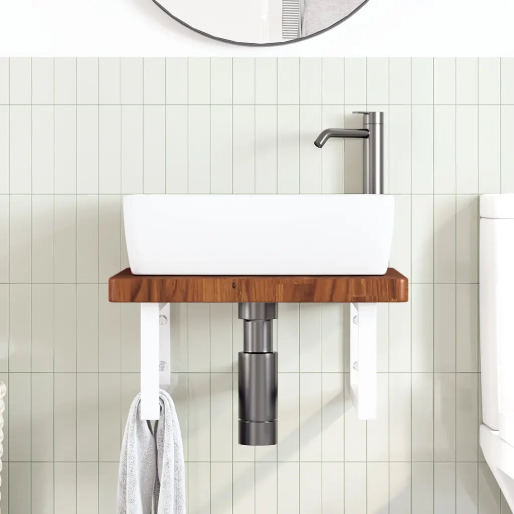 vidaXL Ripiano a Parete per Lavabo in Acciaio e Massello di Rovere