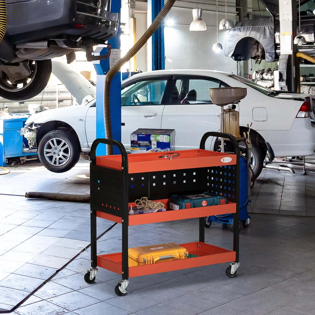 Carro attrezzi con 3 ripiani pannelli forati e ruote con freno ¨C zephmum ¨C 75x35x80 cm nero